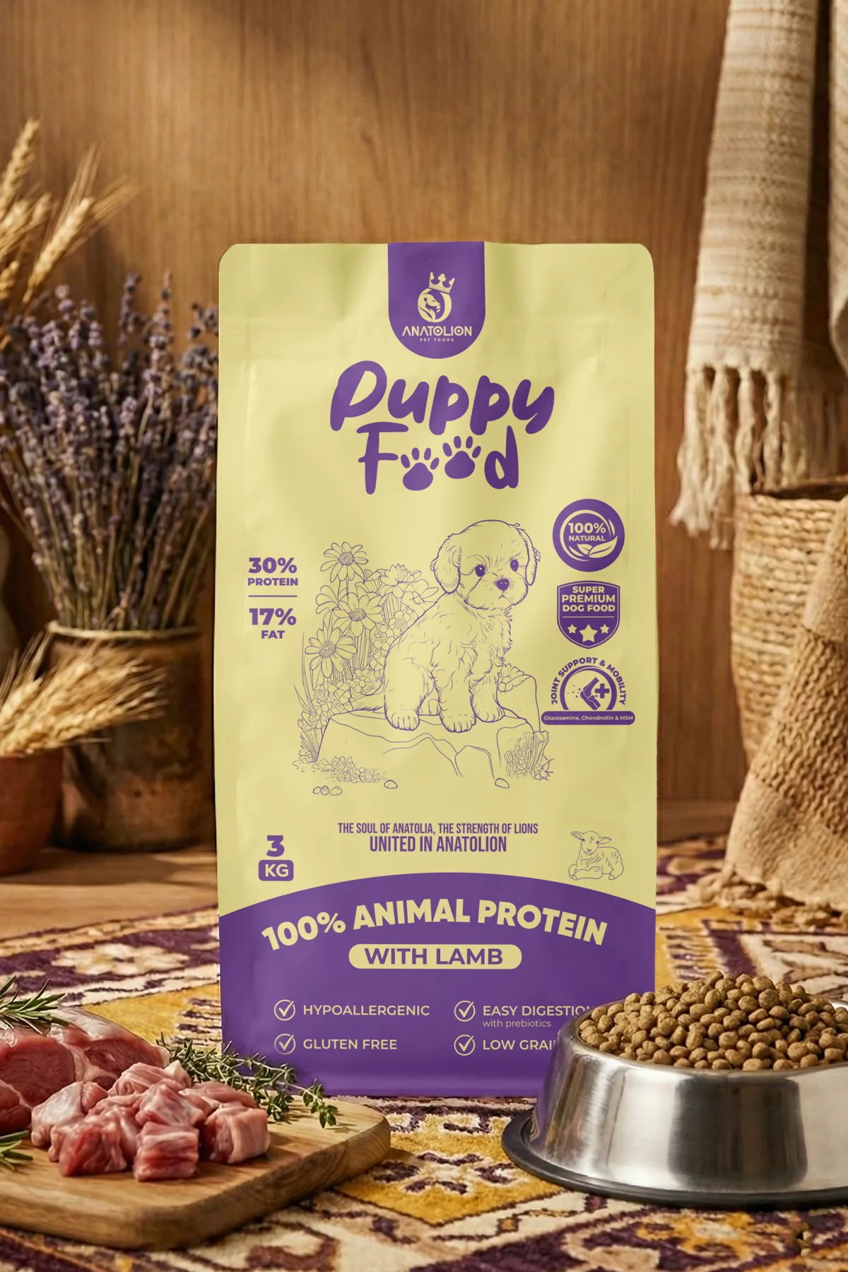 Anatolion Puppy Kuzu Etli Yavru Köpek Maması 3 Kg (Eklem Destekli)