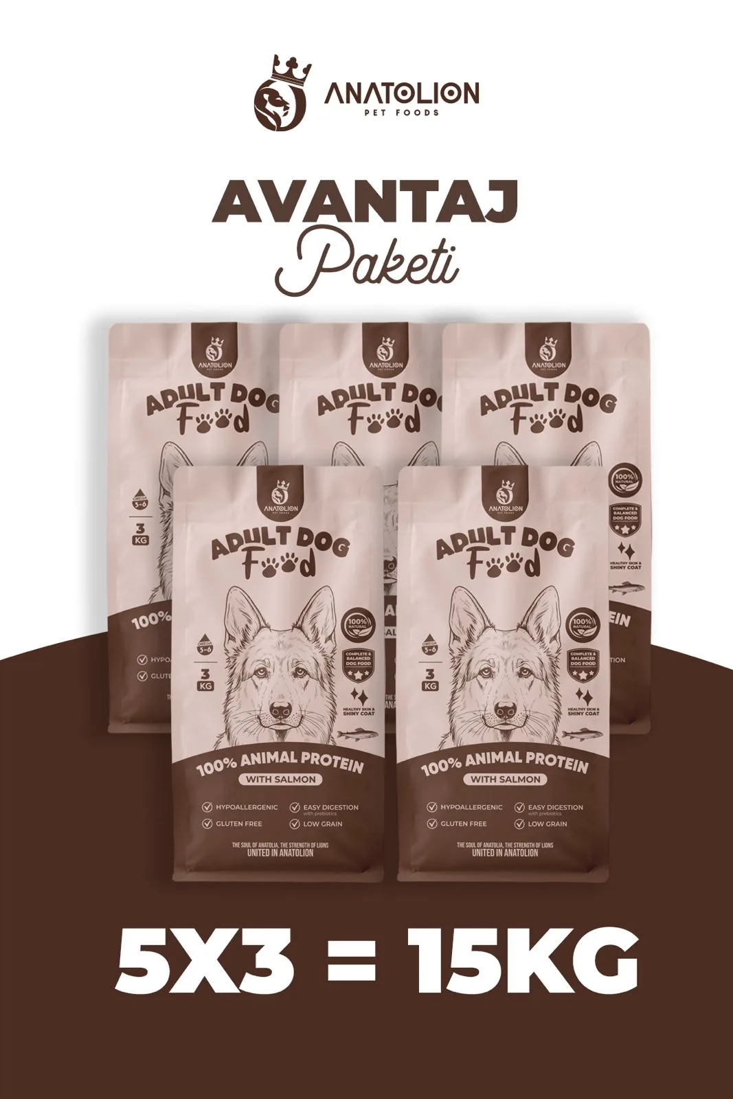 Anatolion Somonlu Yetişkin Köpek Maması 15 Kg