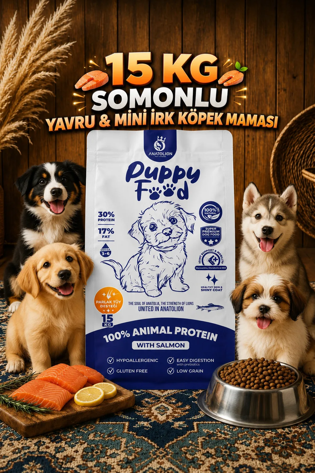 Anatolion Yavru Eklem Destekli Somonlu Super Premium Puppy Köpek Maması 15 Kg