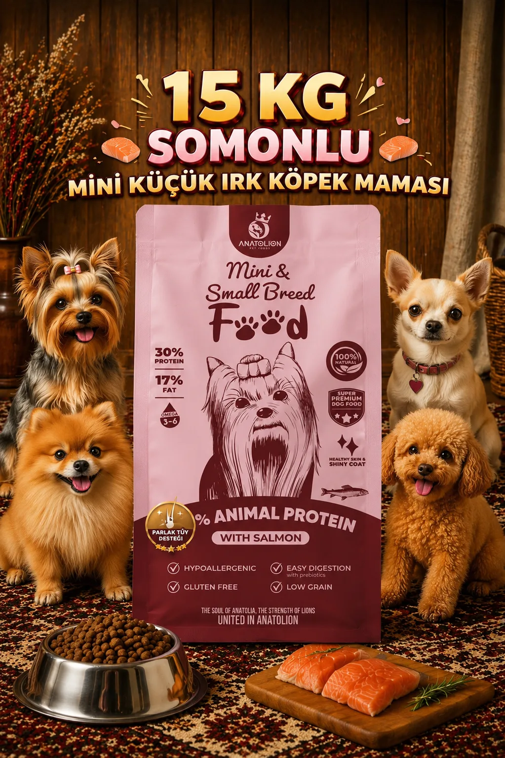 Anatolion Mini Küçük Irk Somonlu Eklem Destekli Super Premium Köpek Maması 15 Kg