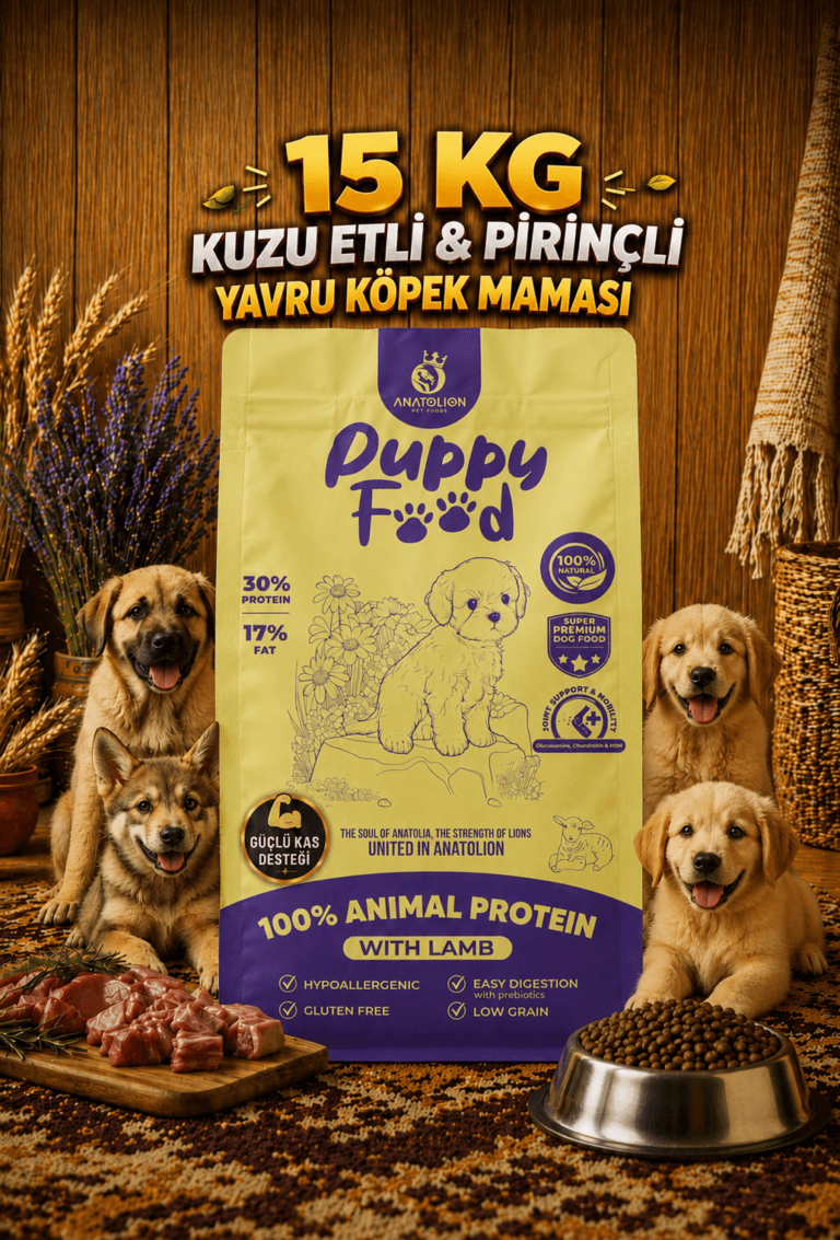 Anatolion Yavru Eklem Destekli Kuzu Etli ve Pirinçli Super Premium Puppy Köpek Maması 15 Kg
