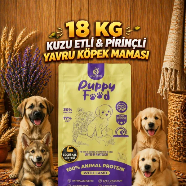Anatolion Yavru Eklem Destekli Kuzu Etli ve Pirinçli Super Premium Puppy Köpek Maması 18 Kg (6x3)