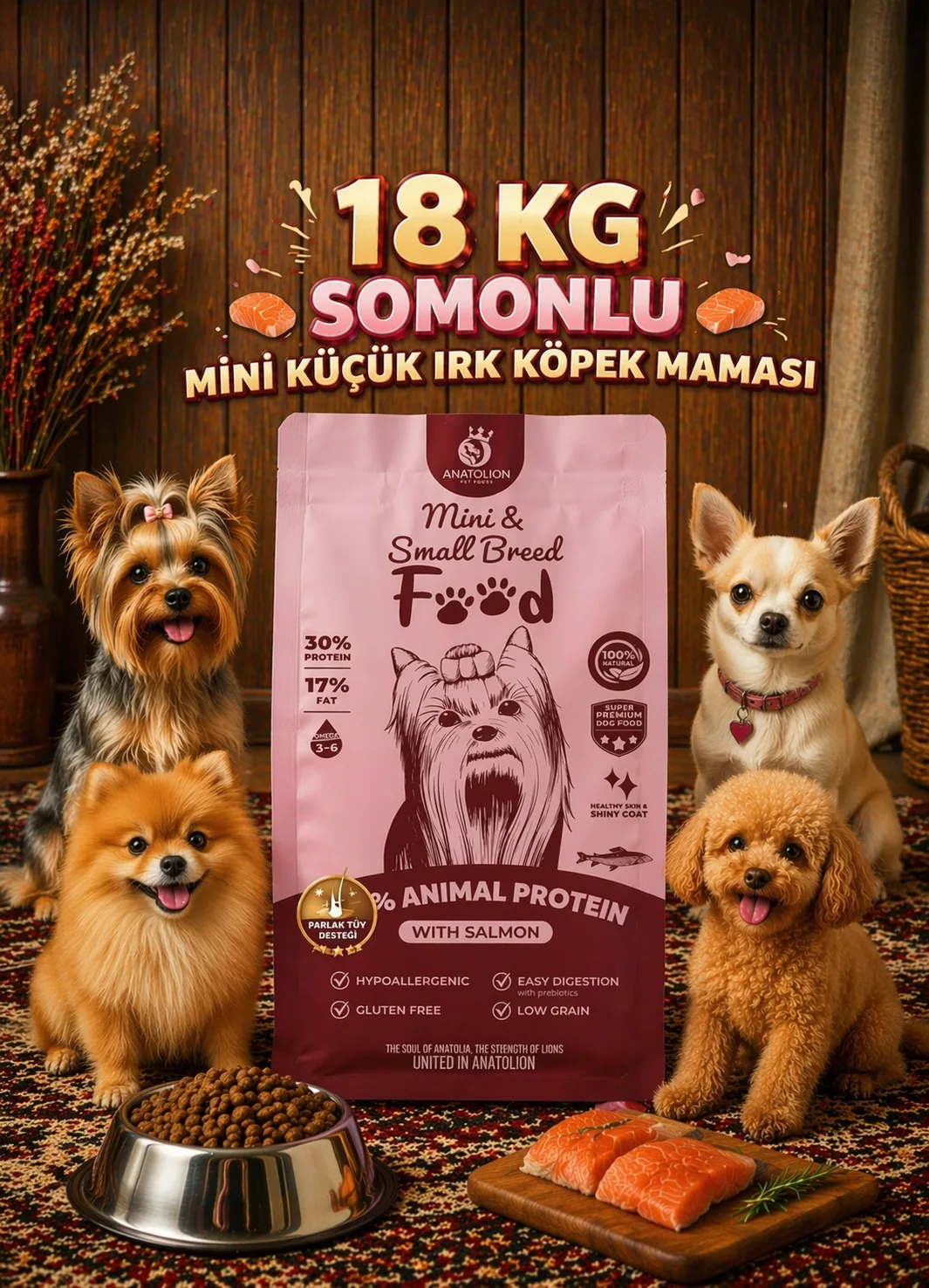 Anatolion Mini Küçük Irk Somonlu Eklem Destekli Super Premium Köpek Maması 18 Kg (6x3)