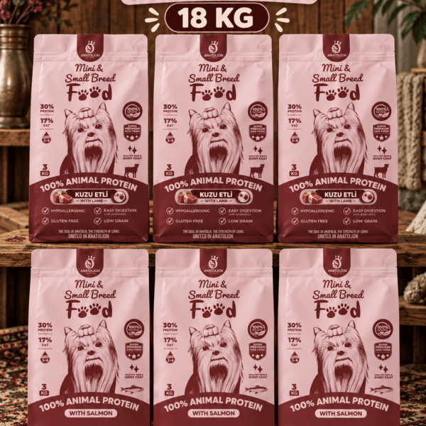 Anatolion 6’lı Karma Mini Irk Köpek Maması 18 KG (3 Kuzu Etli + 3 Somonlu) Süper Premium